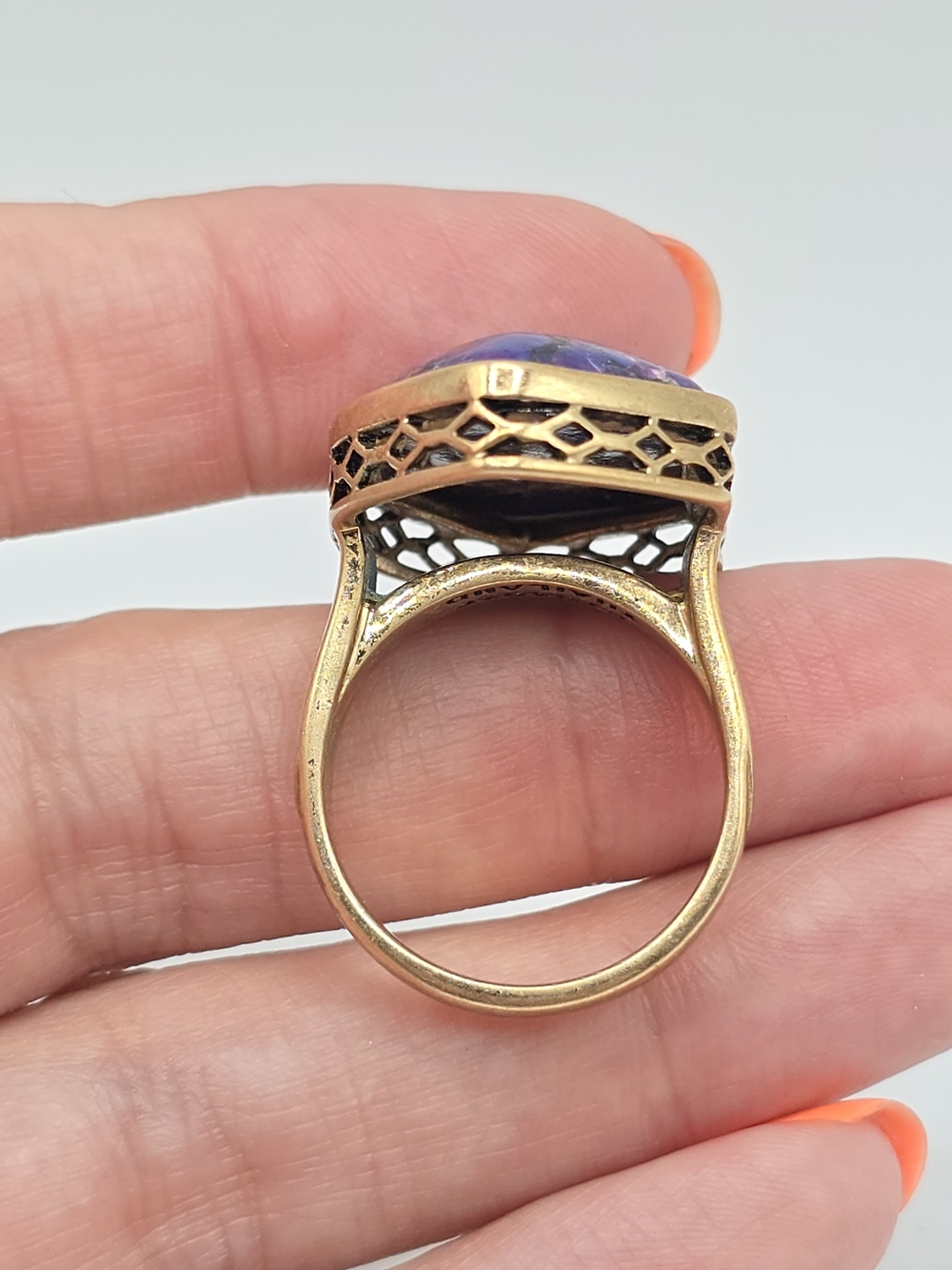 Barse Purple Turquoise Ring Bronze Color Enhanced Statement Size 9.75 - Picture 8 of 11
